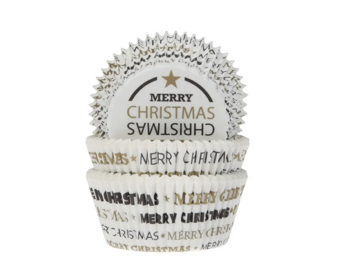 Cupcake Vormpjes HoM Merry Christmas Zwart/Goud 50x33mm 50st