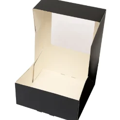 Taartdoos met venster 21x21x9cm. Zwart 3st