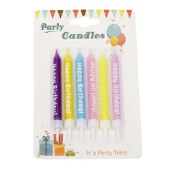 Taartkaarsjes met houders Happy Birthday 6st.**