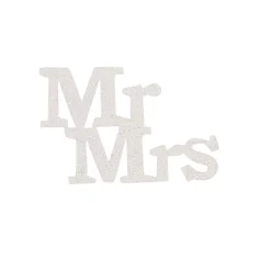 Taarttopper Mr & Mrs Kunststof Wit 11cm 4st