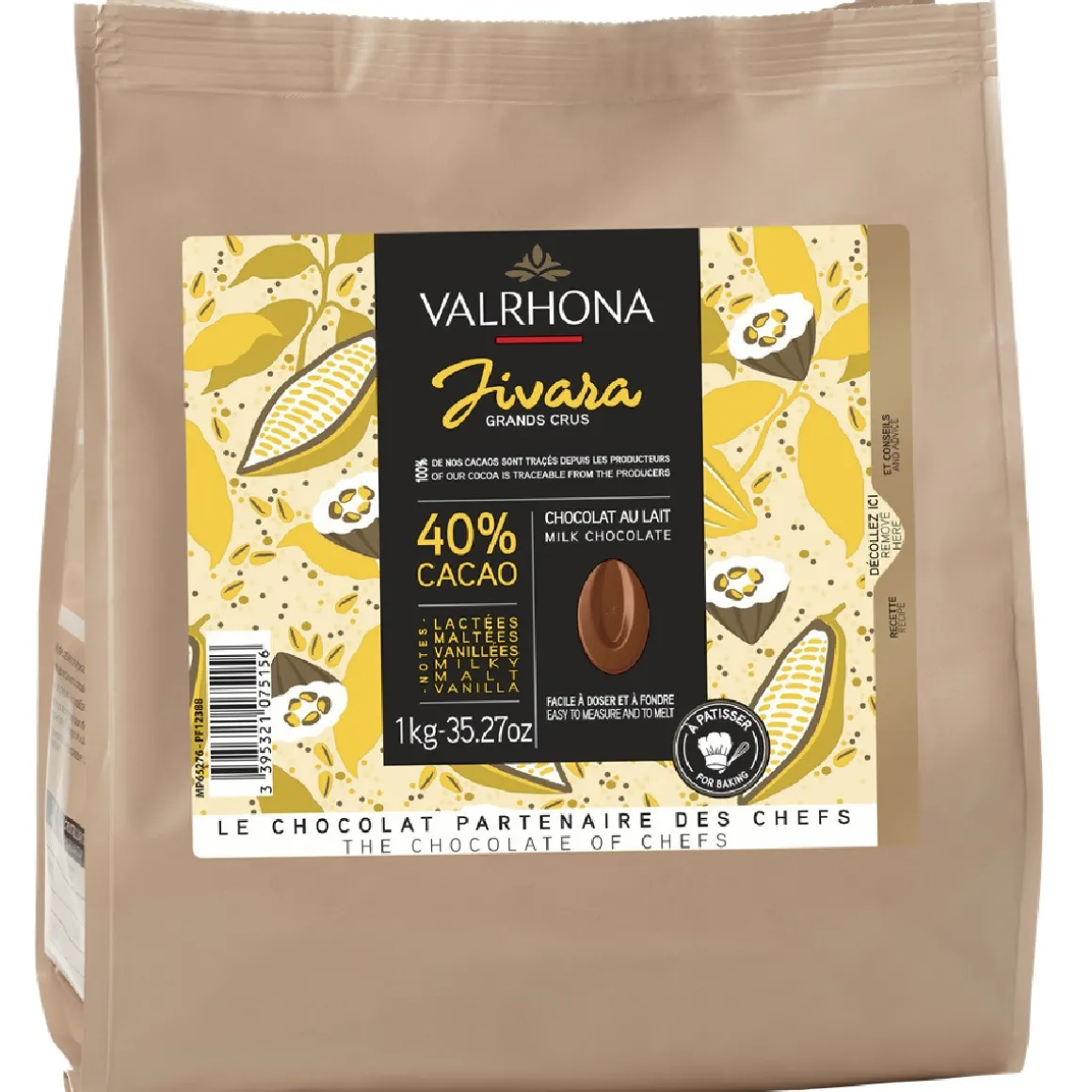 Valrhona Chocolade Druppels Melk Jivara (40%) 1kg
